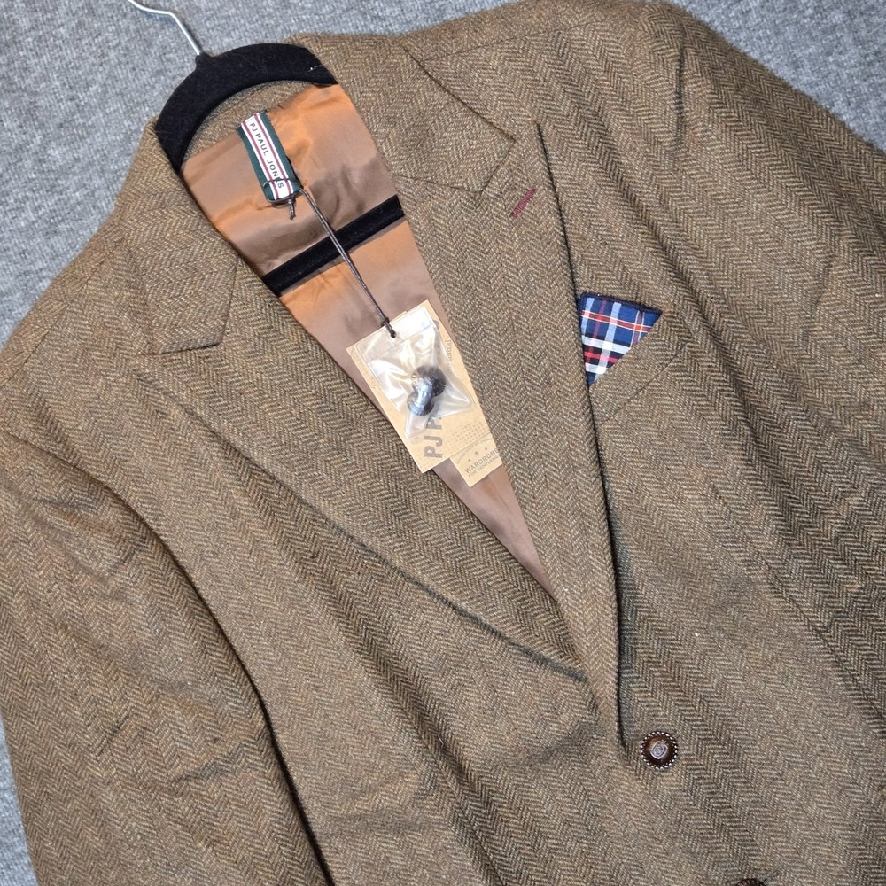 NEW PJ Paul Jones Wool‎ Blend Blazer Jacket Sport Coat Men L Herringbone Brown